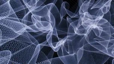 Animasyonlu arka plan ile lots-in parlayan parçacıklar hareket bağlı bir ızgara üzerinde karanlık bir arka plan bilgisayar 3d render içinde