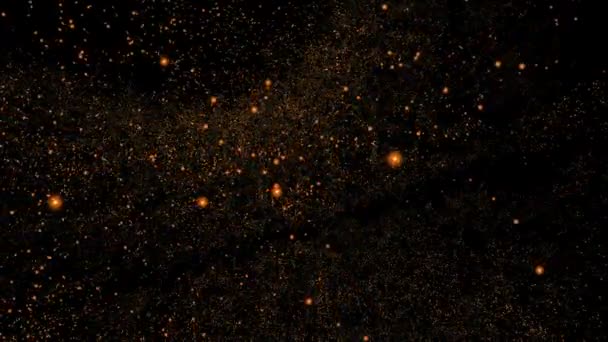 コンピューター レンダリングの無限宇宙を模倣暗い背景に光る粒子の移動の多くの抽象的なアニメーションの背景 — ストック動画