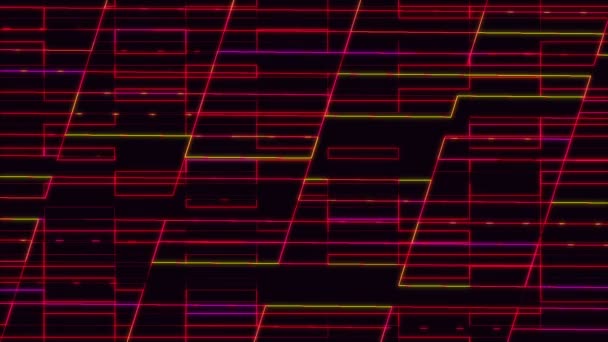 抽象的な線と数字のコンピューターのレンダリングを移動すると暗い赤のアニメーションの背景 — ストック動画