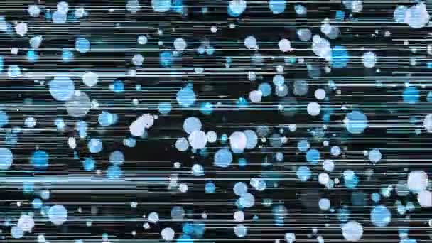 Transition abstraite de l'économiseur d'arrière-plan animé avec des particules sous forme de bandes et de cercles sur un rendu d'ordinateur de fond sombre 