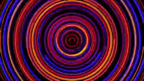 抽象动画背景与旋转五颜六色的同心圆在黑暗的背景计算机渲染 — 图库视频影像
