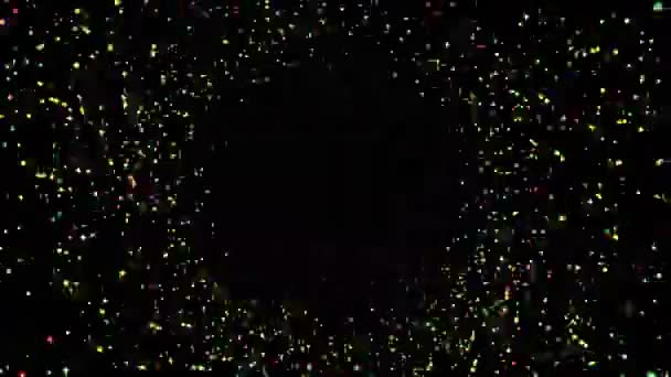 Círculos Partículas Color Giran Alrededor Del Centro Sobre Fondo Negro — Vídeo de stock