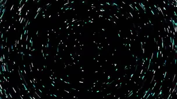 Gekleurde Deeltjes Cirkels Draaien Rond Het Centrum Een Zwarte Achtergrond — Stockvideo