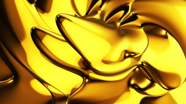 Abstrakte Animierte Hintergrund Stilisierte Flüssigkeit Weich Deformiert Gelb Metall — Stockvideo