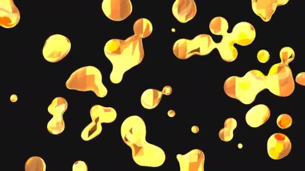 Streszczenie Animowanego Tła Stylizowanymi Ciekłokrystalicznymi Żółtymi Kroplami Metalu Spadającymi Czarne — Wideo stockowe