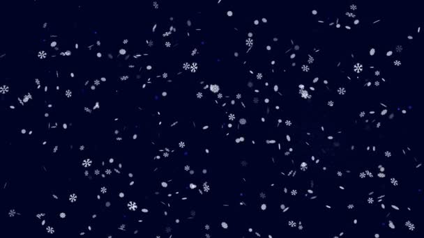 Новогодняя Анимированная Заставка Белые Красивые Снежинки Летящие Центра Разных Направлениях — стоковое видео