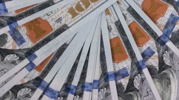 100 Долларов Сша Банкноты Бумажные Деньги Лежат Столе Финансовые Ротации — стоковое видео
