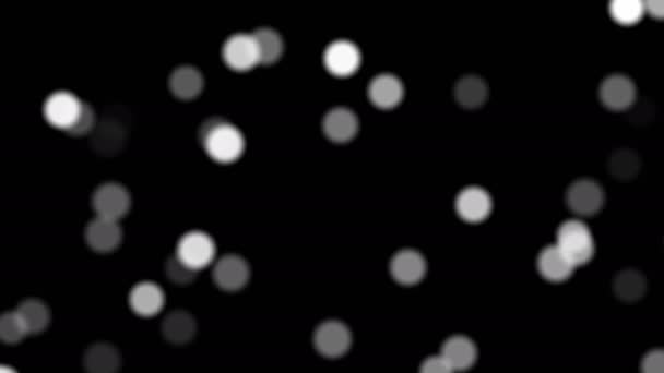 白色粒子 形状为圆形 具有不同的透明度 在黑色背景上随意移动 计算机移动图形小视频剪辑 — 图库视频影像