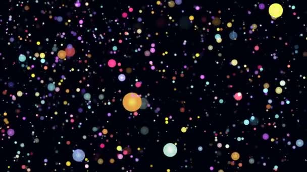 Lot Different Sized Multi Colored Moving Particles Space Black Background — Stock Video