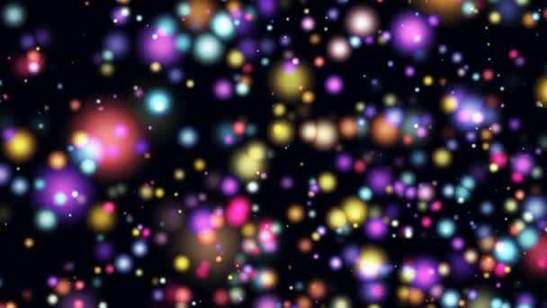 Lot Different Sized Multi Colored Moving Particles Space Black Background — Stock Video