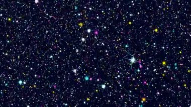 Bir siyah arkaplan bilgisayarı üzerinde uzayda birçok farklı boyutta çok renkli hareket eden yıldız 4k video klip kaydedicisi oluşturur