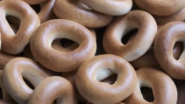 Fundo Alimentar Rotativo Bagels Doces Secagem Close Macro Vídeo Clip — Vídeo de Stock