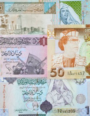 Muammer Gaddafi Libya banknot üzerinde