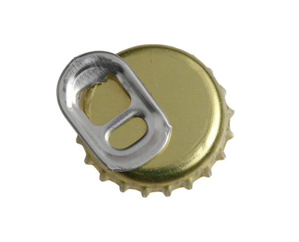 Ring-pull and beer cap — Stock Photo, Image