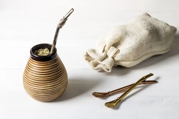 Yerba mate, tartozékokkal — Stock Fotó