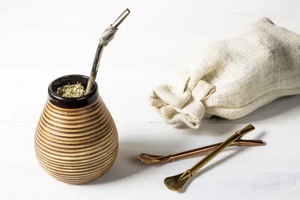 Yerba mate, tartozékokkal — Stock Fotó