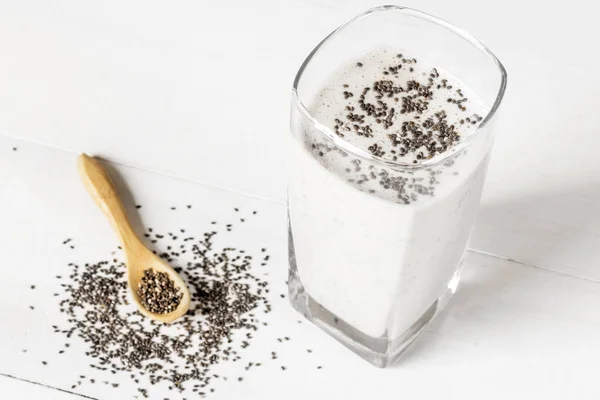 White smoothie cocktail with chia seeds. — Stock Photo, Image