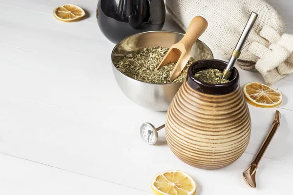 Yerba Mate Tartozékokkal — Stock Fotó