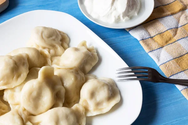 Tradycyjne Polskie Pierogi Nazwie Pierogi Ruskie — Zdjęcie stockowe