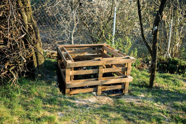 Pallet Compost Bin Compostor Feito Paletes Jardim — Fotografia de Stock