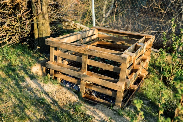 Palettenkompostbehälter Vorhanden Komposter Aus Paletten Garten — Stockfoto