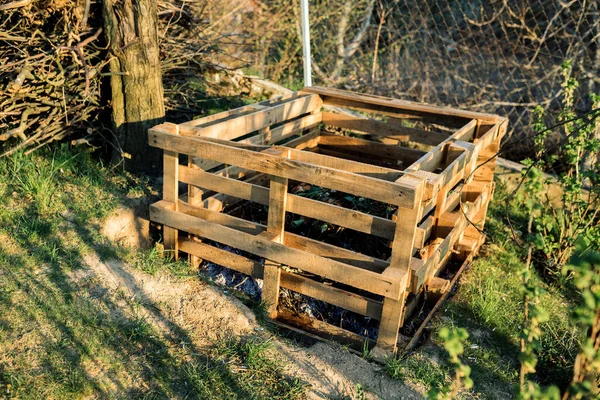 Palette Compost Bin Composteur Palettes Dans Jardin — Photo