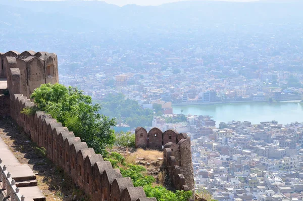 Arquitetura Índia Jaipur Fort Nakhargar Vista Cidade Cima — Fotografia de Stock