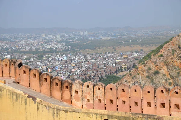 Arquitetura Índia Jaipur Fort Nakhargar Vista Cidade Cima — Fotografia de Stock