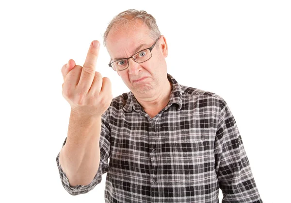 Grumpy Man Giving the Middle Finger Royalty Free Stock Photos