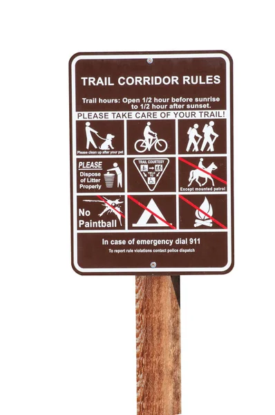 An informative sign with a list of rule for a hiking trail — Stock Photo, Image