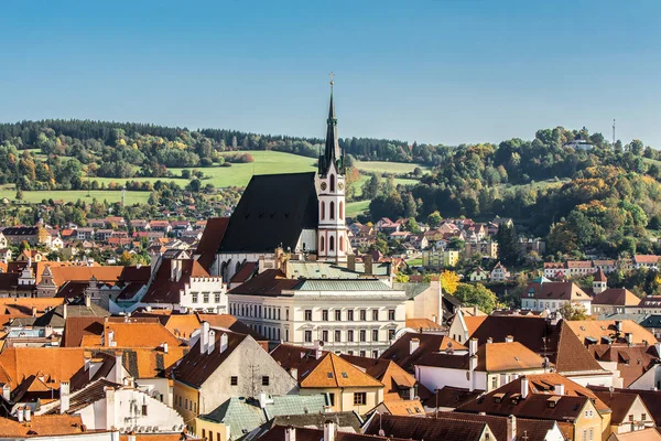St. Vitus kilise ve cityscape Cesky Krumlov