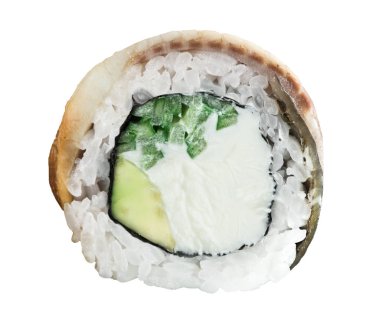 Füme yılan balığı ile avokado, salatalık rulo