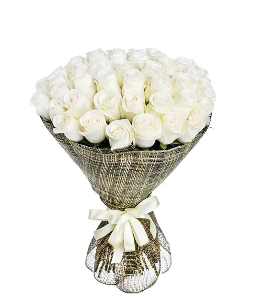 Flower bouquet of 50 white roses Royalty Free Stock Images