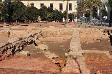 VALENCIA, İspanya - 20 Ocak 2010: Eski Valencia hastanesinin bahçelerinde arkeolojik kazılar