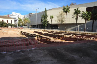 VALENCIA, İspanya - 20 Ocak 2010: Eski Valencia hastanesinin bahçelerinde arkeolojik kazılar