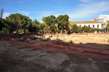 VALENCIA, İspanya - 20 Ocak 2010: Eski Valencia hastanesinin bahçelerinde arkeolojik kazılar