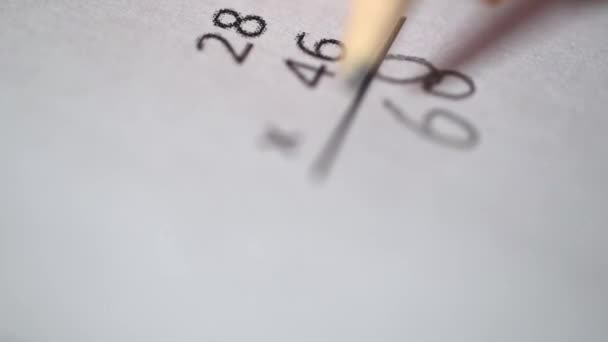 Boy Doing His Math Homework Pencil Piece Paper Multiplication — Stock Video