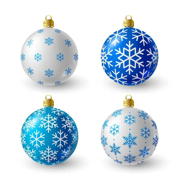 Set of blue and white Christmas balls — Stock Vector