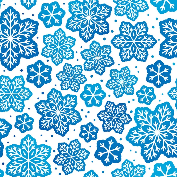 Patrón sin costuras con copos de nieve azules — Vector de stock