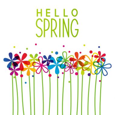 Hello Spring rainbow flowers clipart