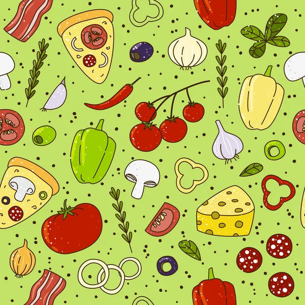 Patrón con ingredientes de pizza — Vector de stock