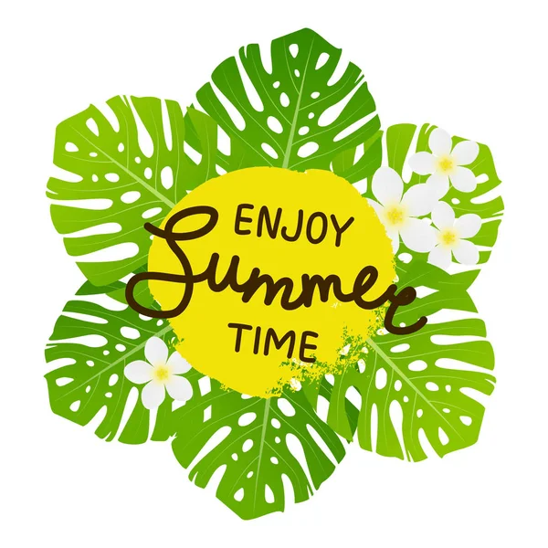 Cartão de saudação de verão com folhas tropicais — Vetor de Stock