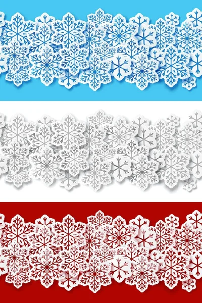 Conjunto de bordes de copo de nieve sin costuras — Vector de stock