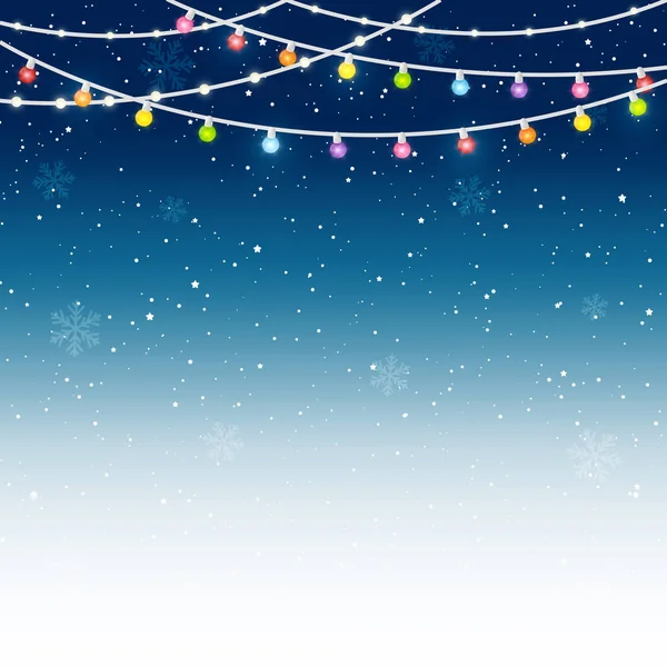 Christmas lights on starry sky — Stock Vector