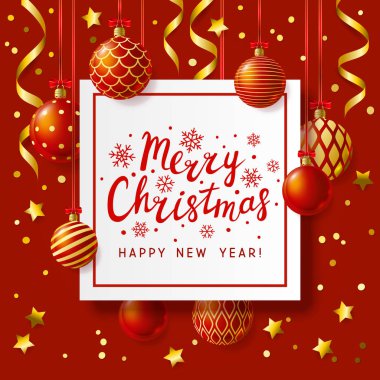 Kırmızı Xmas topları ile Noel tebrik kartı 