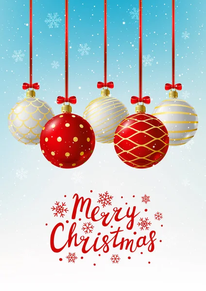 Carte de voeux de Noël avec boules de Noël rouges — Image vectorielle