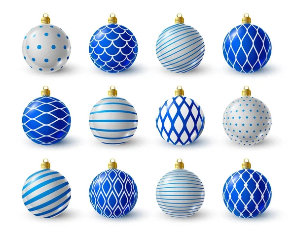 Vector Illustration Design Blue White Christmas Balls Set — Stock Vector