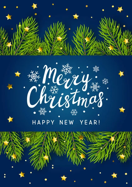 Noel ağacı dalları üzerinde mavi arka plan sınır