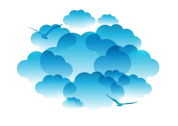 Blue Clouds Silhouettes Isolated White — Stock Vector