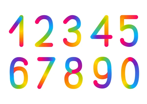 Set Rainbow Numbers Isolated White — Stock Vector